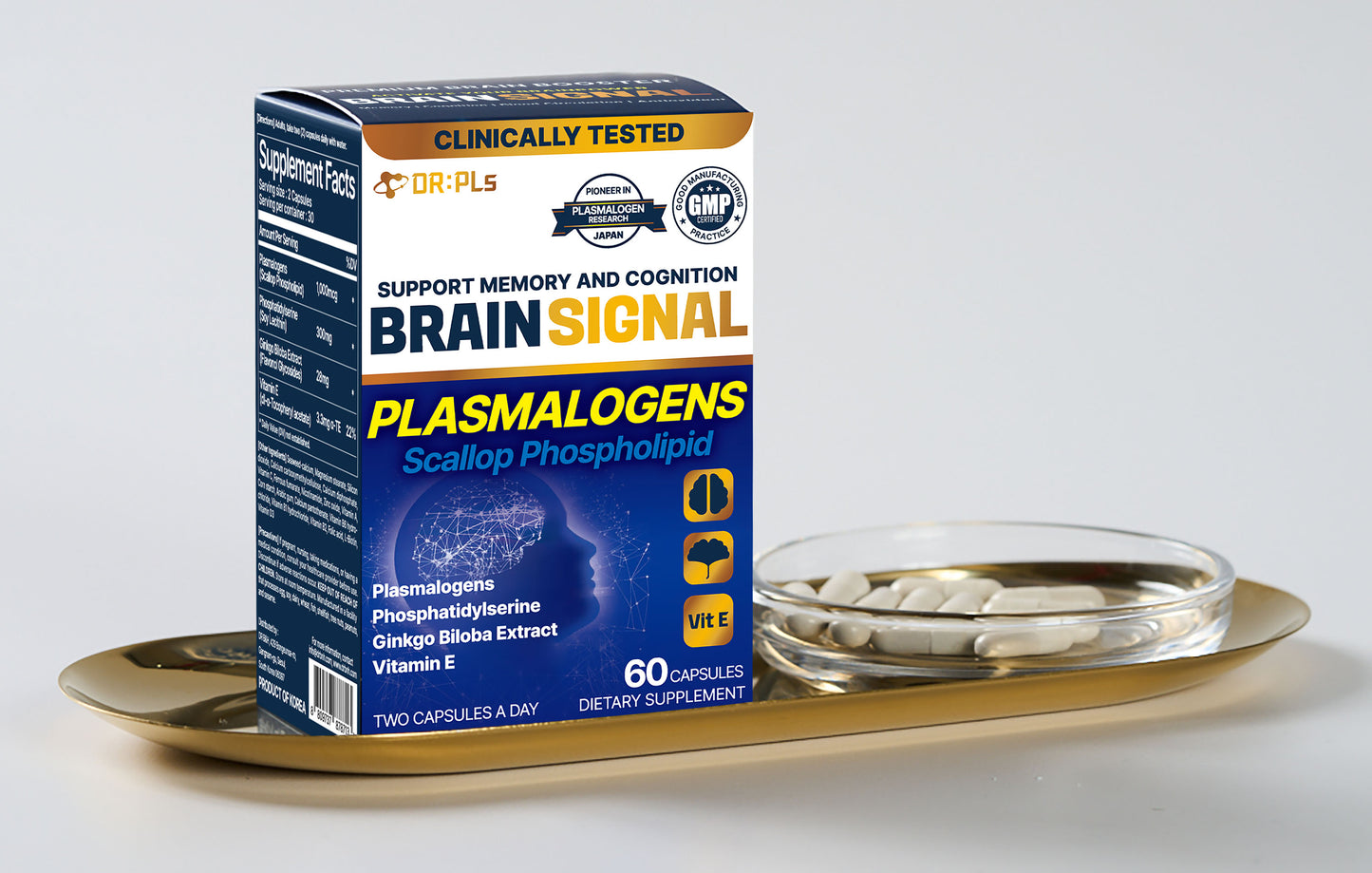 플라즈마로겐 영양제, 가리비 유래 인지질, 포스파티딜세린, 은행잎추출물, 비타민 E 함유, 기억력·집중력·인지 건강 지원, 60캡슐