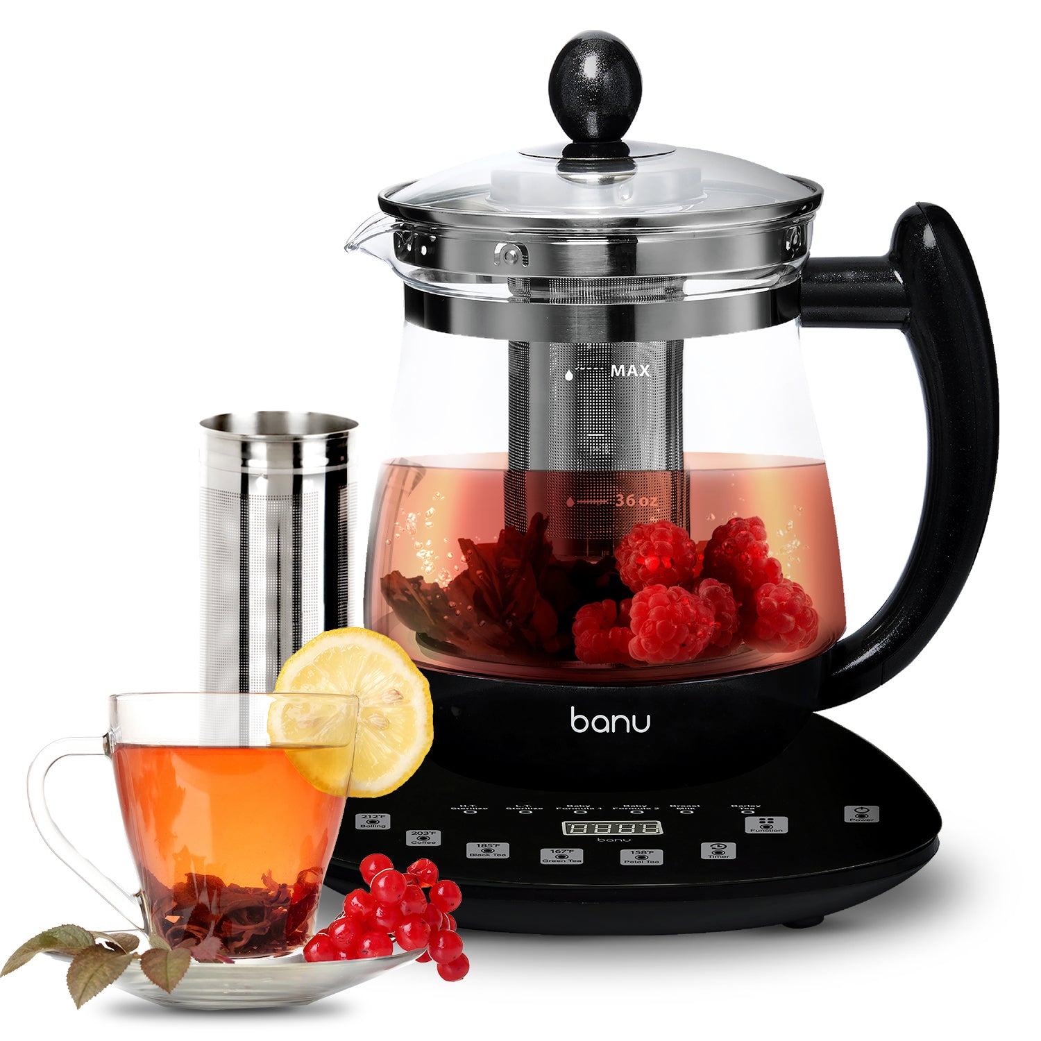 [SALE] Banu Smart Teapot BANU Electric Tea Kettle 1.8L Glass Teapot with  One Touch Temperature Control, Food Grade Stainless Steel Inner Lid,  Infuser