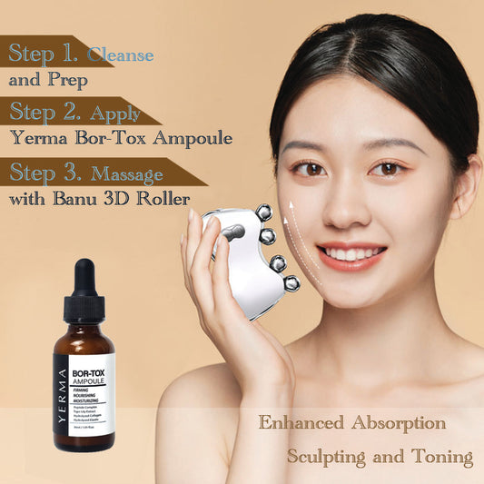 [BANU] Special Skincare Set - 3D Facial Beauty Massage Roller + YERMA Bor-Tox Ampoule